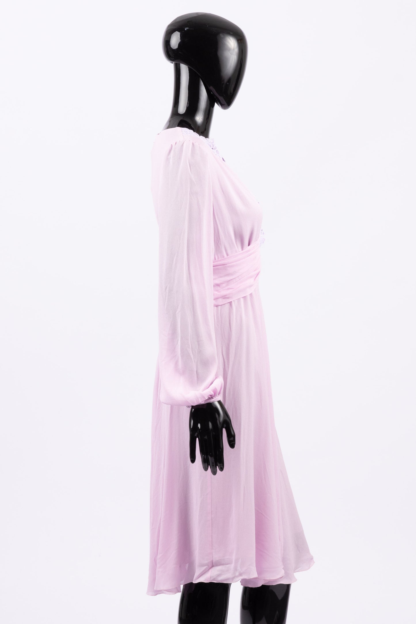 Giambattista Valli Pink flowy dress with lace vneck (pre-owned)