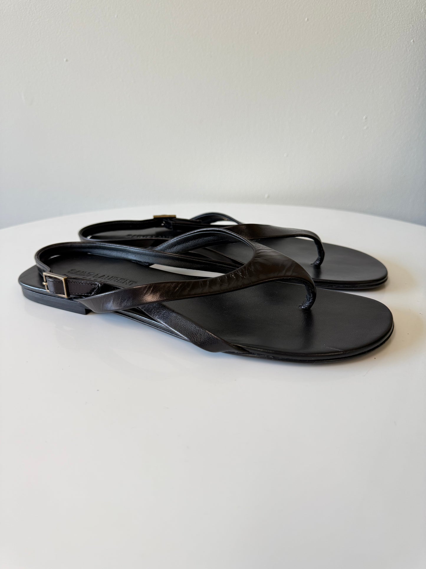 Saint Laurent black Keith leather flat sandals (pre-owned)