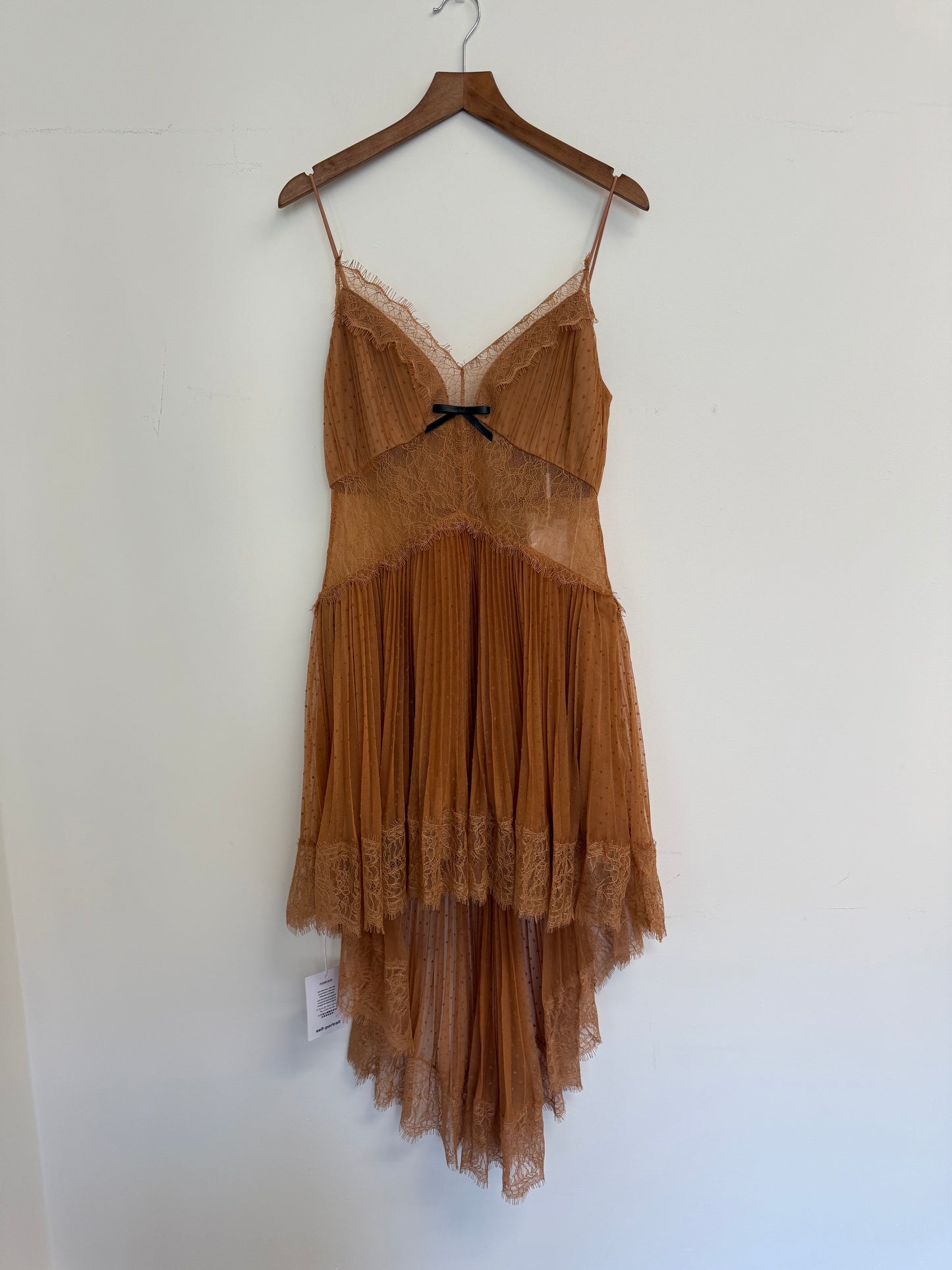 Self portrait tan dot mesh mini dress (pre-owned)