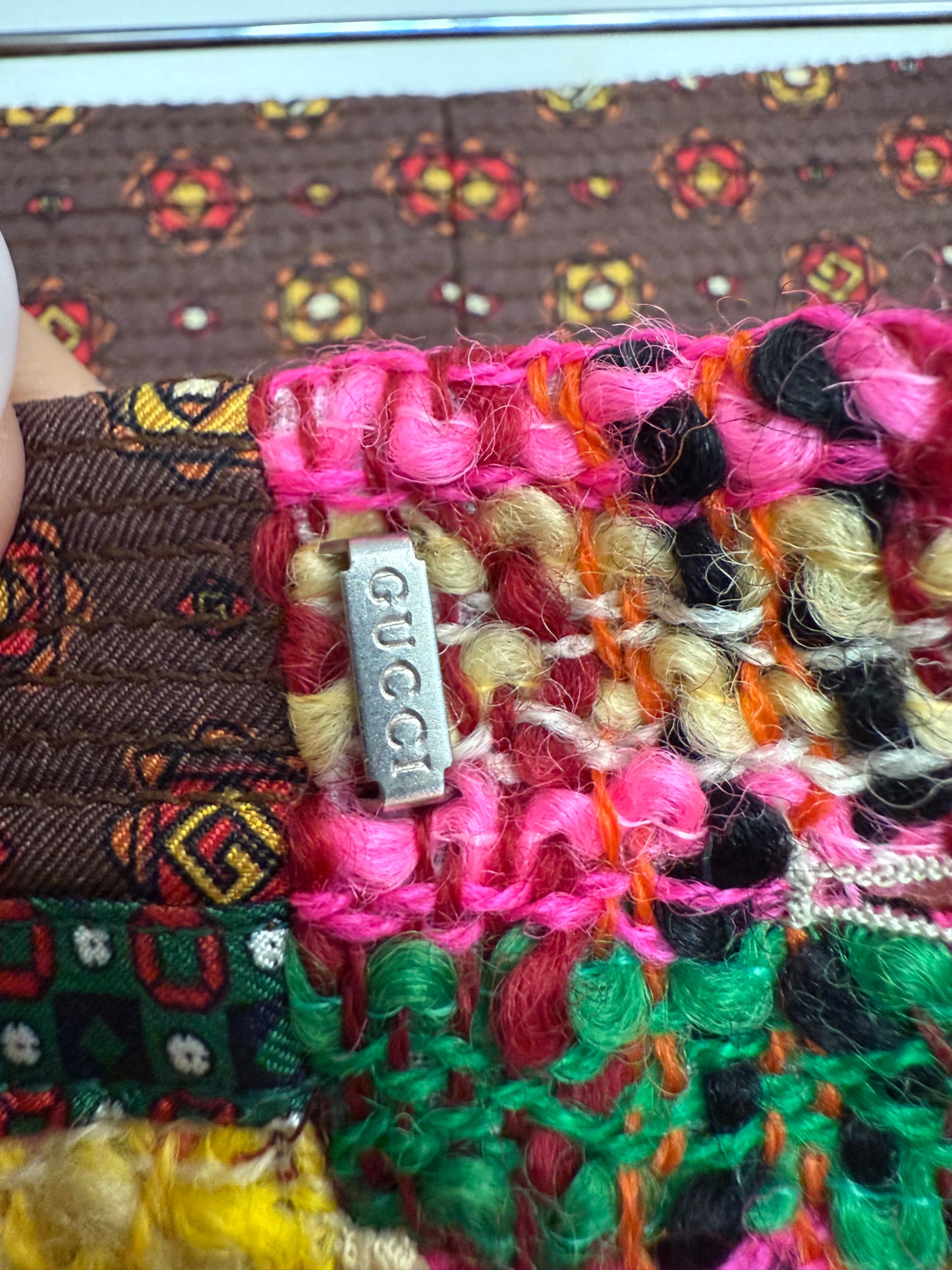 Gucci Yellow and pink check tweed shorts