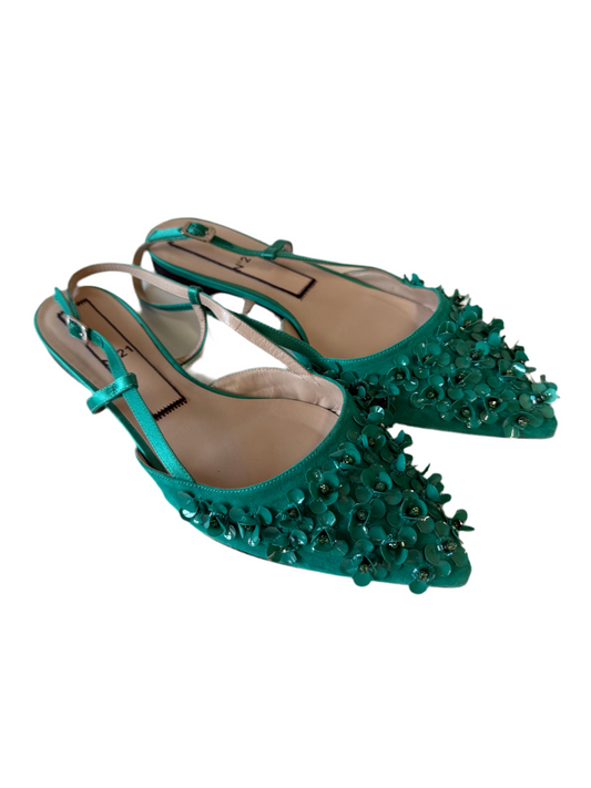 N.21 Green Satin embellished flats (pre-owned)