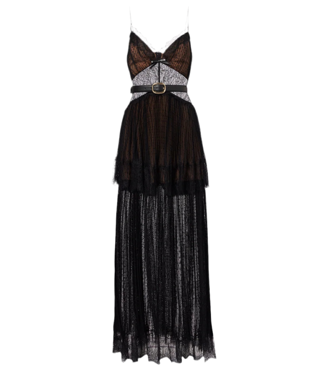 Self portrait Sheer tiered lace-trimmed maxi dress (pre-owned)
