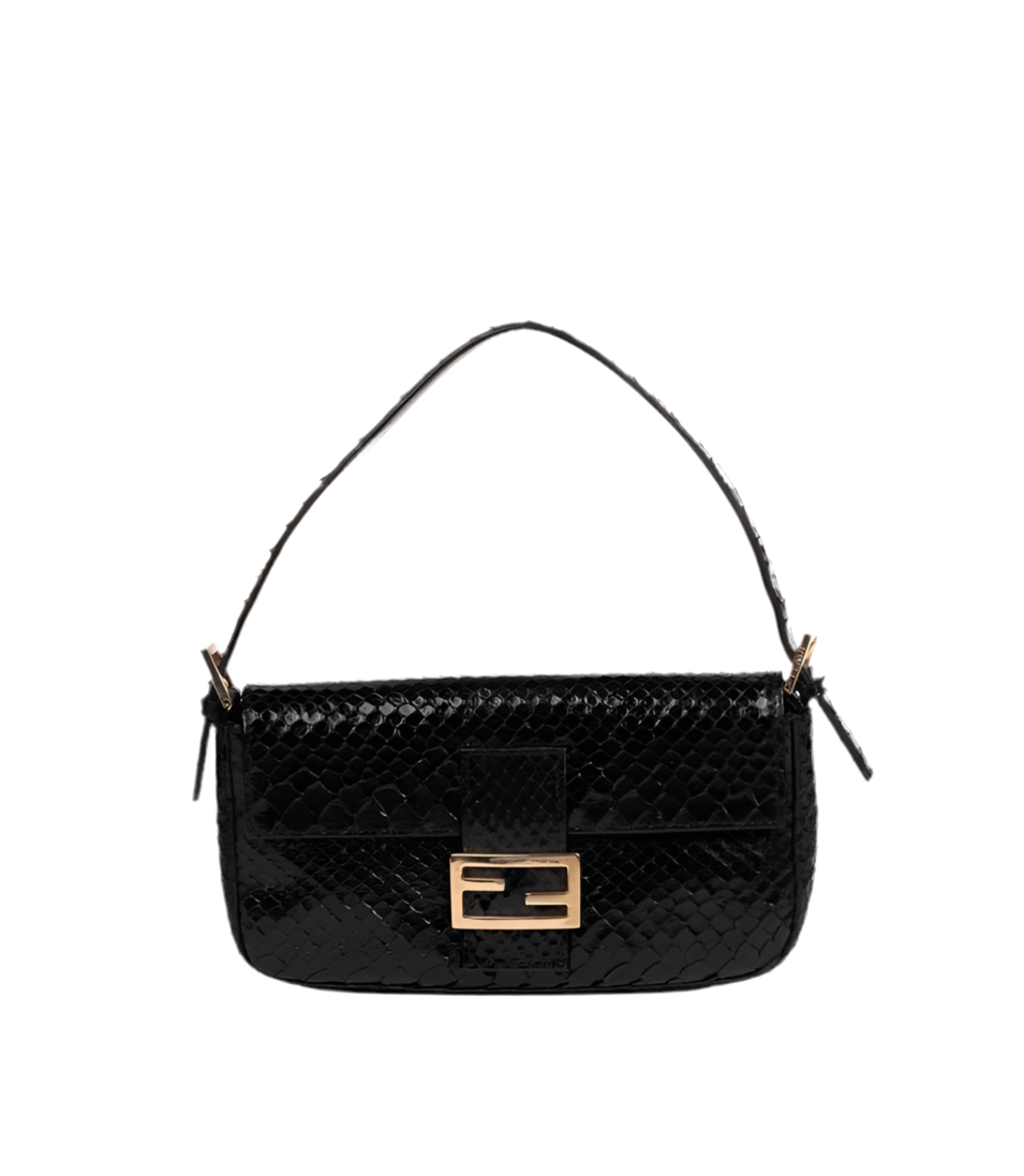Fendi Black Snakeskin Leather Vintage Baguette (pre-owned)