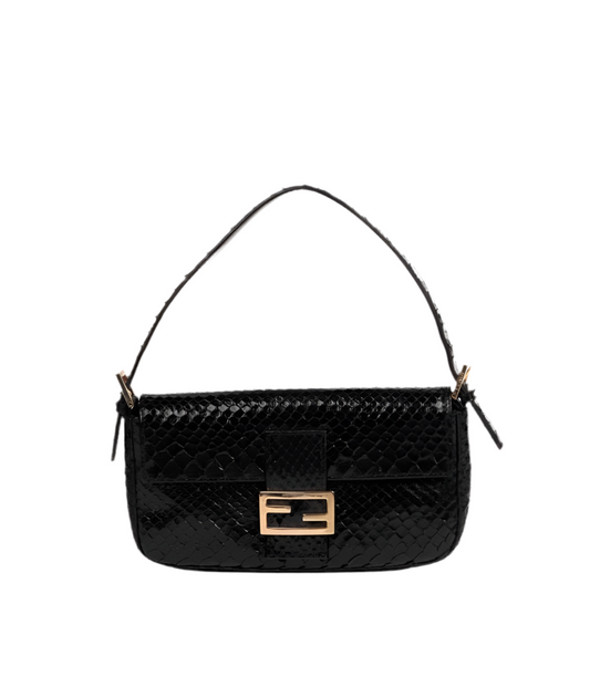 Fendi Black Snakeskin Leather Vintage Baguette (pre-owned)