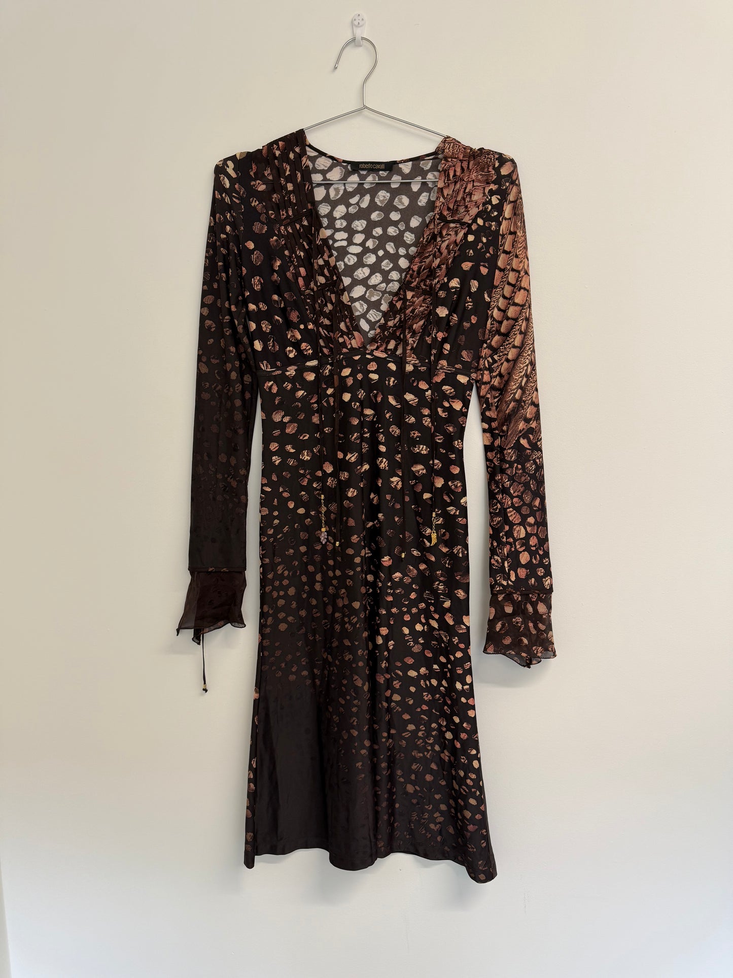 Roberto Cavalli Animal print brown and black long sleeve midi dress (pre-owned)