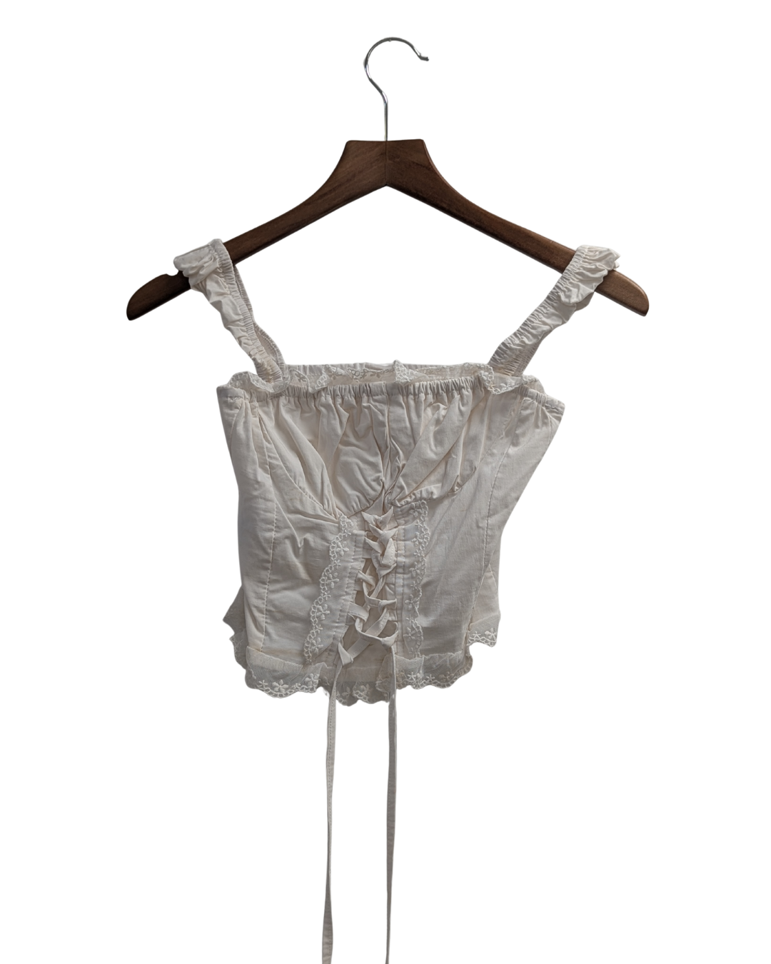 White lace up front top