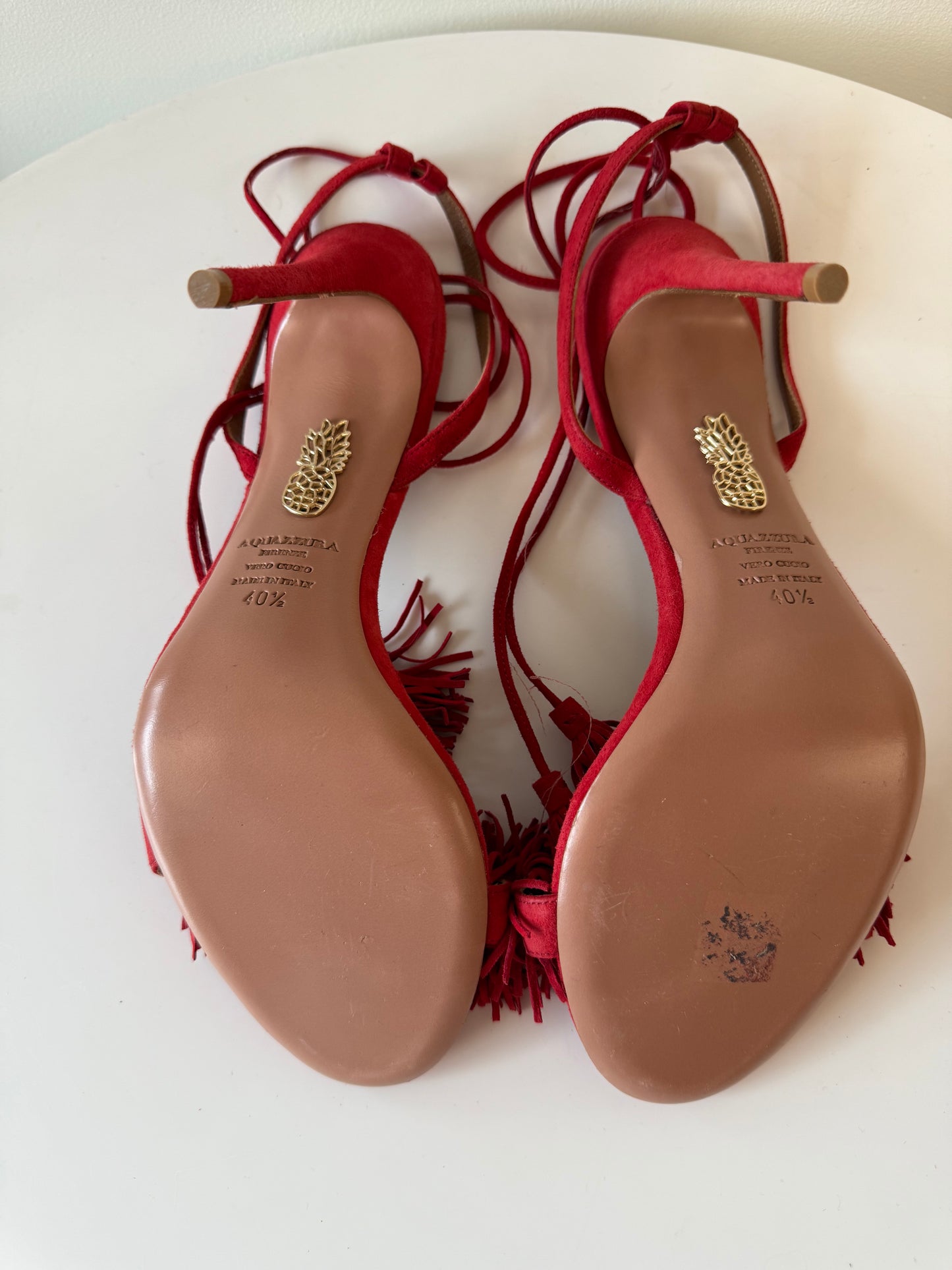 Aquazzura Red lace up suede heeled sandals (pre-owned)