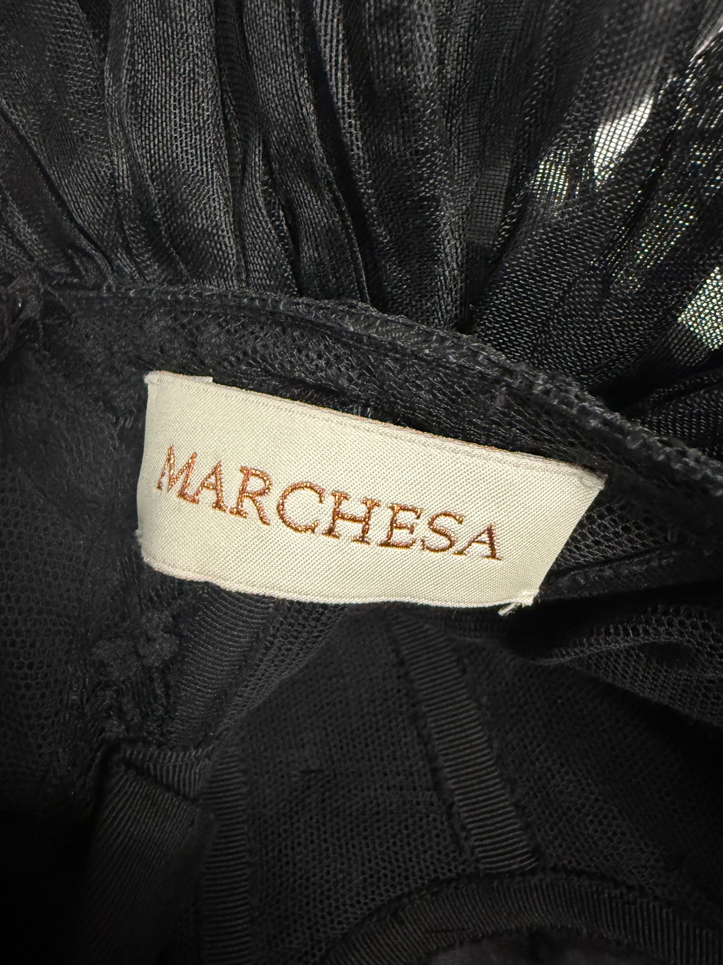 Marchesa Black pleated cocktail dress with bow (pre-owned)