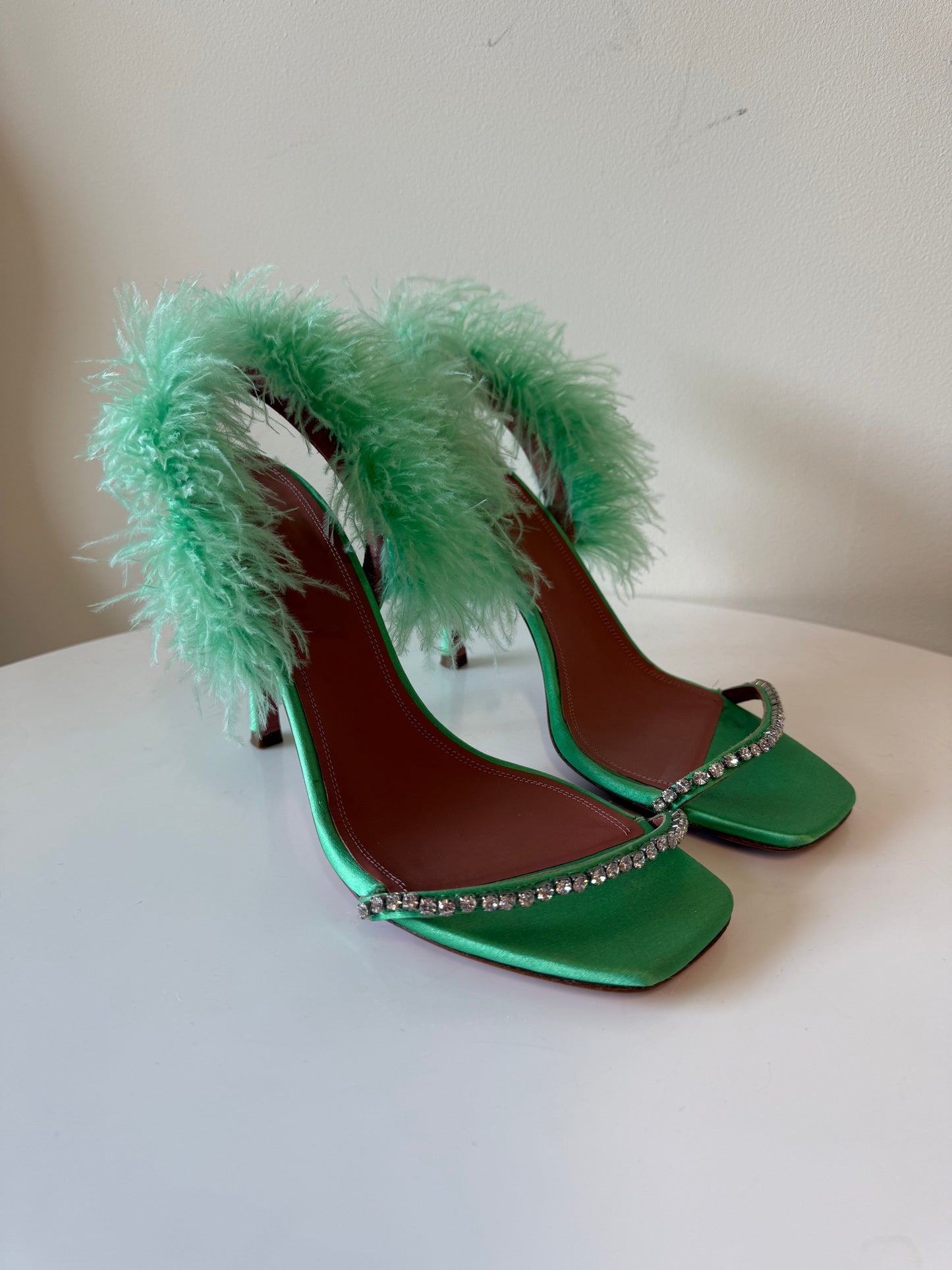 Amina Muaddi Green feather sandals (pre-owned)