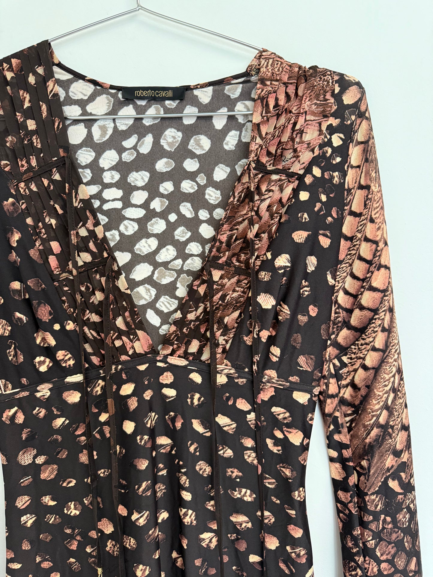Roberto Cavalli Animal print brown and black long sleeve midi dress (pre-owned)