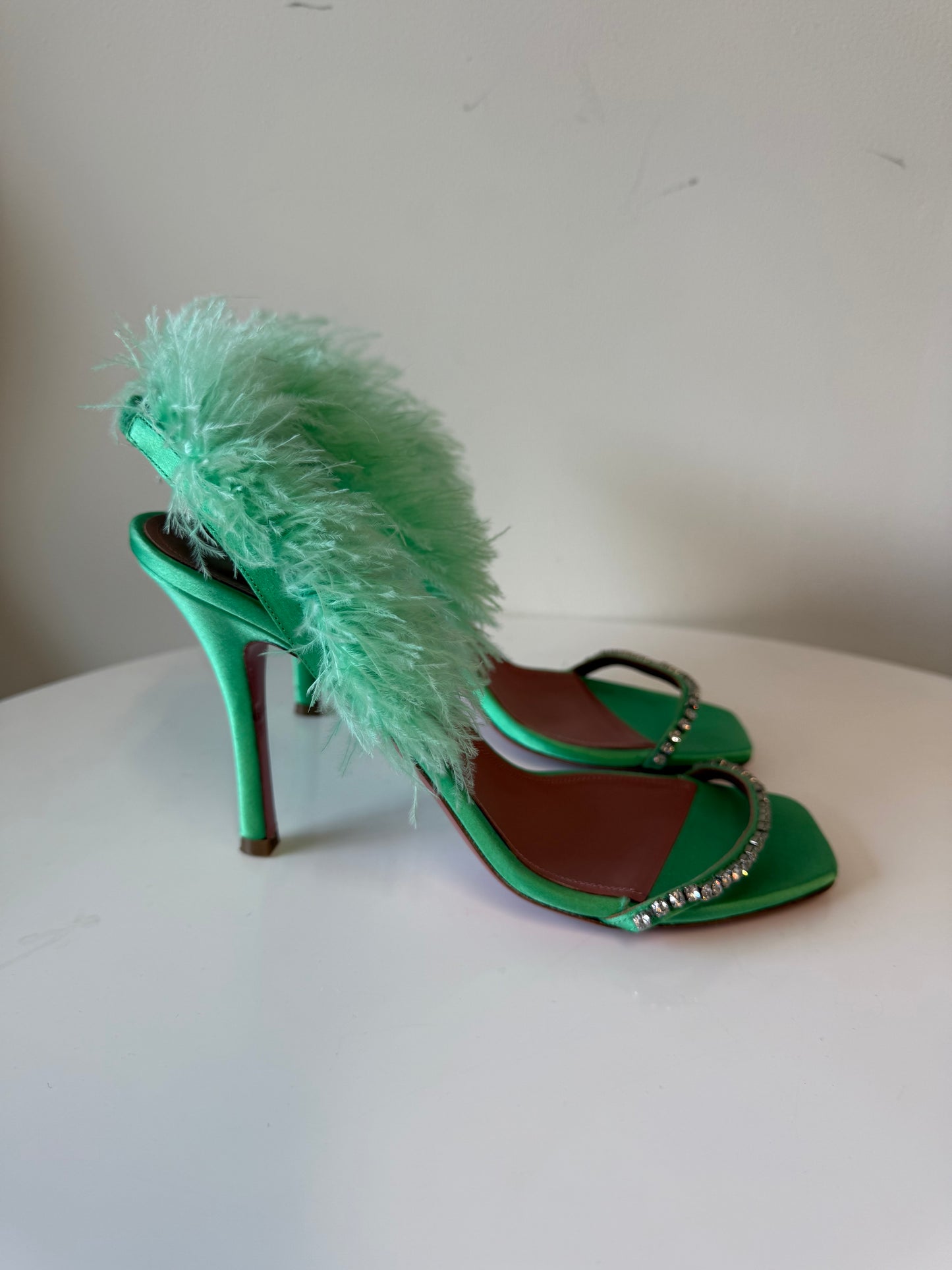 Amina Muaddi Green feather sandals (pre-owned)