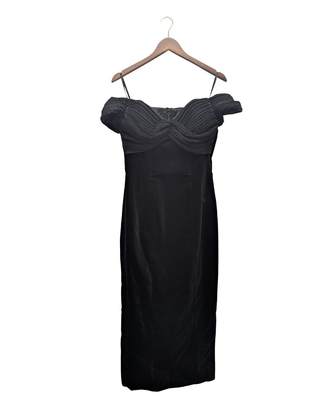 Black off shoulder mid length dress