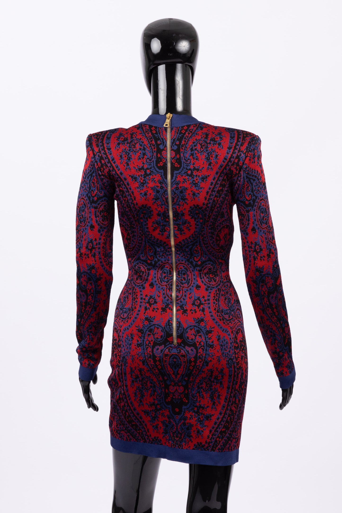 Balmain red and blue long sleeved bodycon dress (pre-owned)