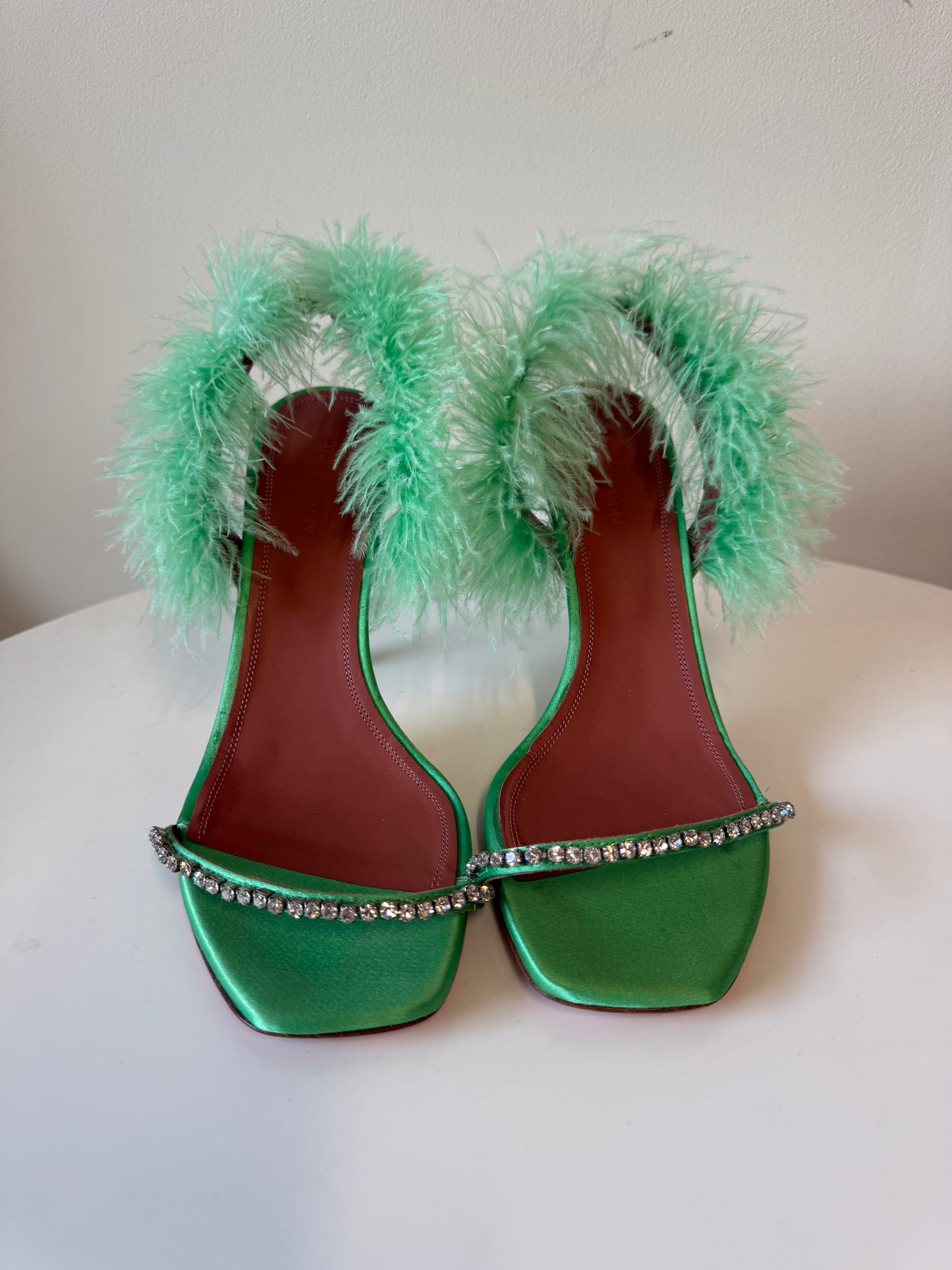 Amina Muaddi Green feather sandals (pre-owned)