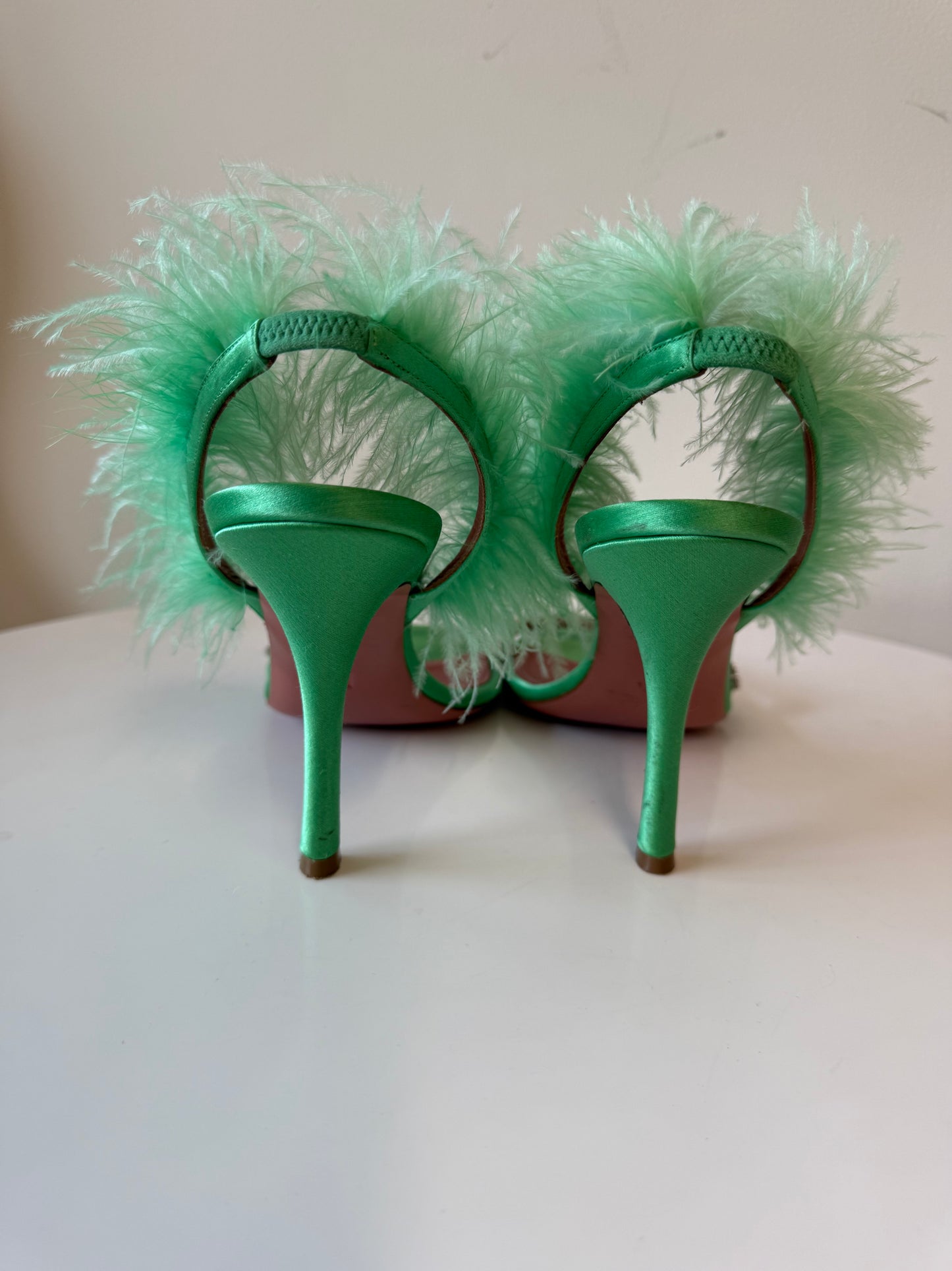 Amina Muaddi Green feather sandals (pre-owned)