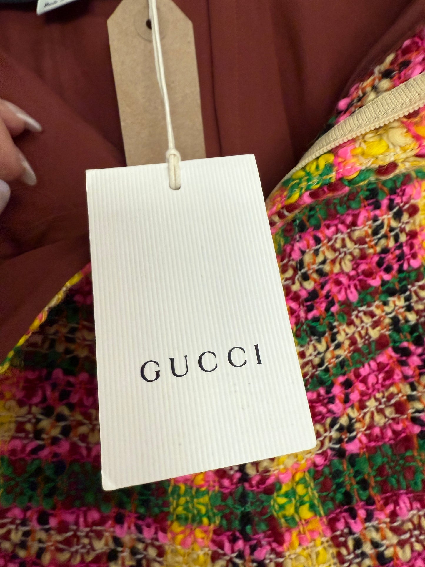 Gucci Yellow and pink check tweed shorts