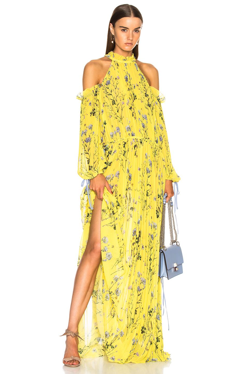 Self Portrait Yellow Floral Printed Cold-Shoulder Dress (pre-owned)