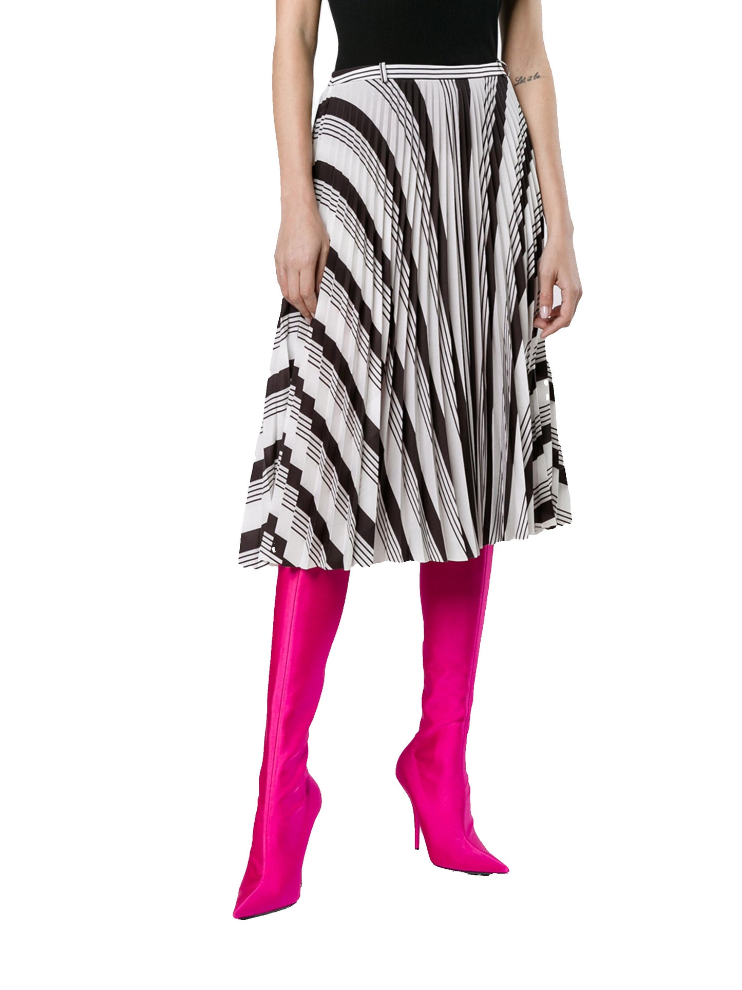 Balenciaga black and white midi pleated skirt (pre-owned)