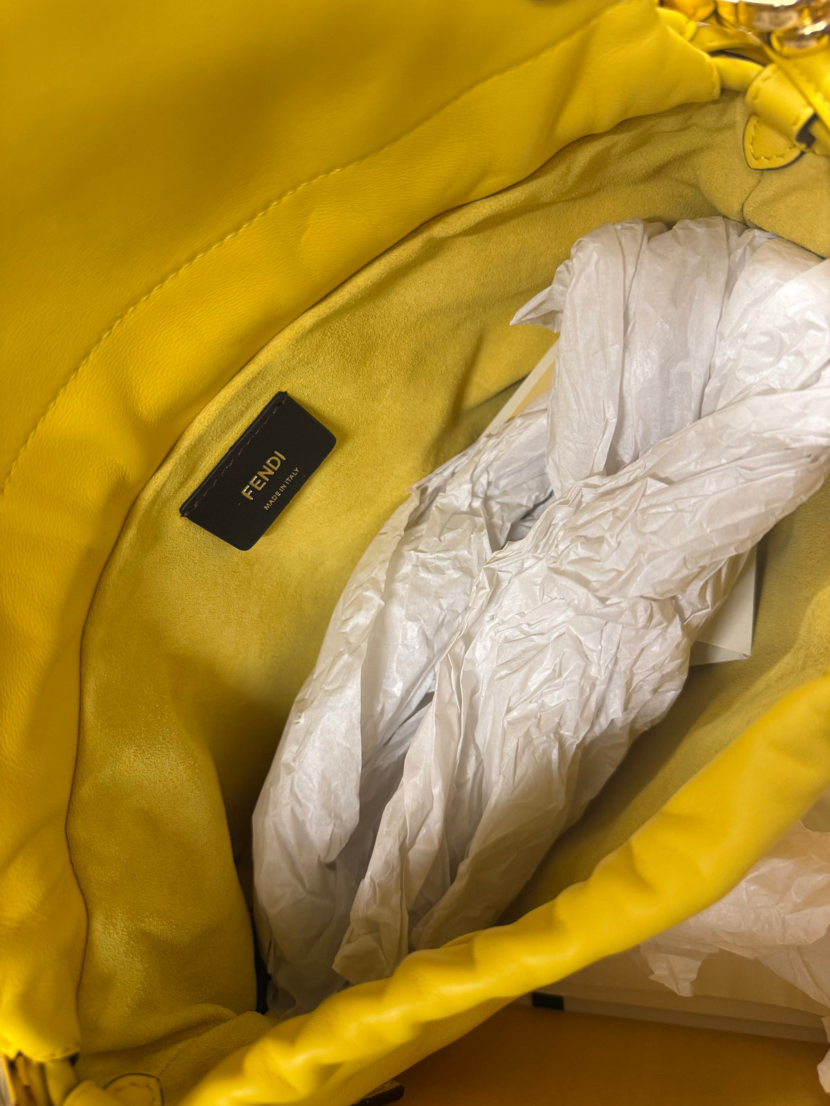 Fendi Yellow Mamma Baguette Medium Leather Crossbody Bag
