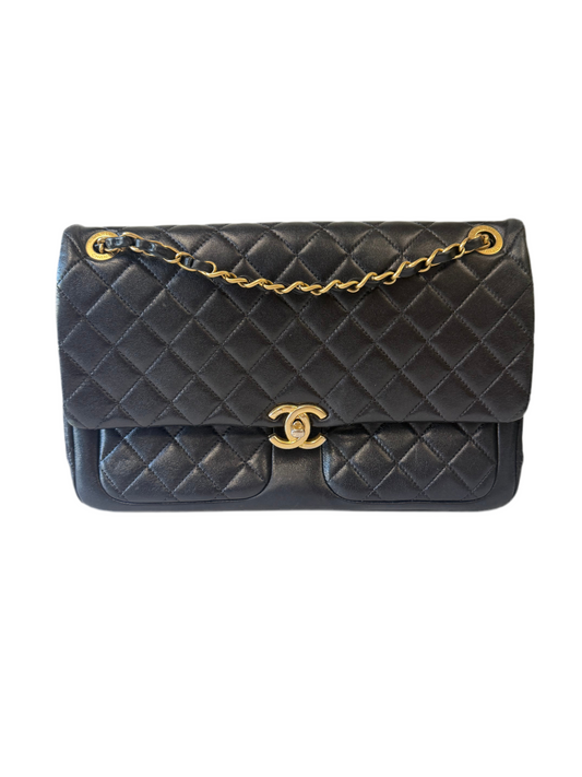 Chanel Black Quilted Lambskin Jumbo Classic Single Flap Bag