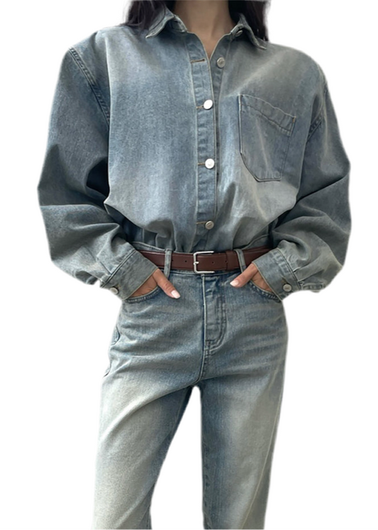 The Frankie Shop Nevada denim shirt light wash (pre-owned)