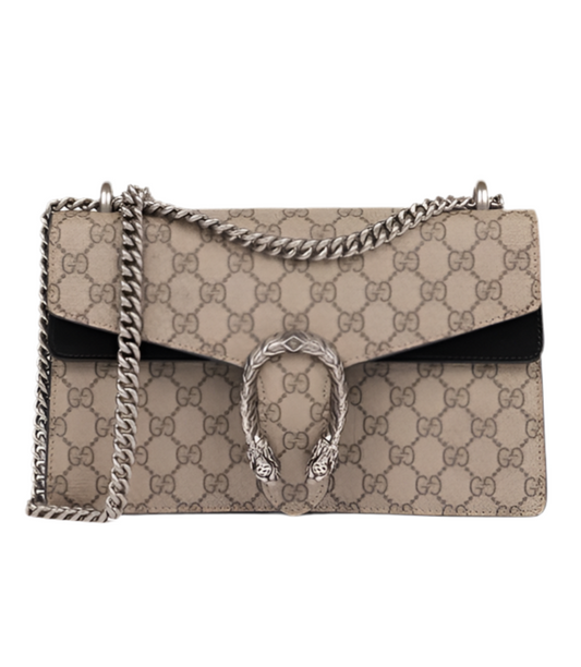 Gucci Beige GG Supreme Canvas & Black Suede Medium Dionysus (pre-owned)