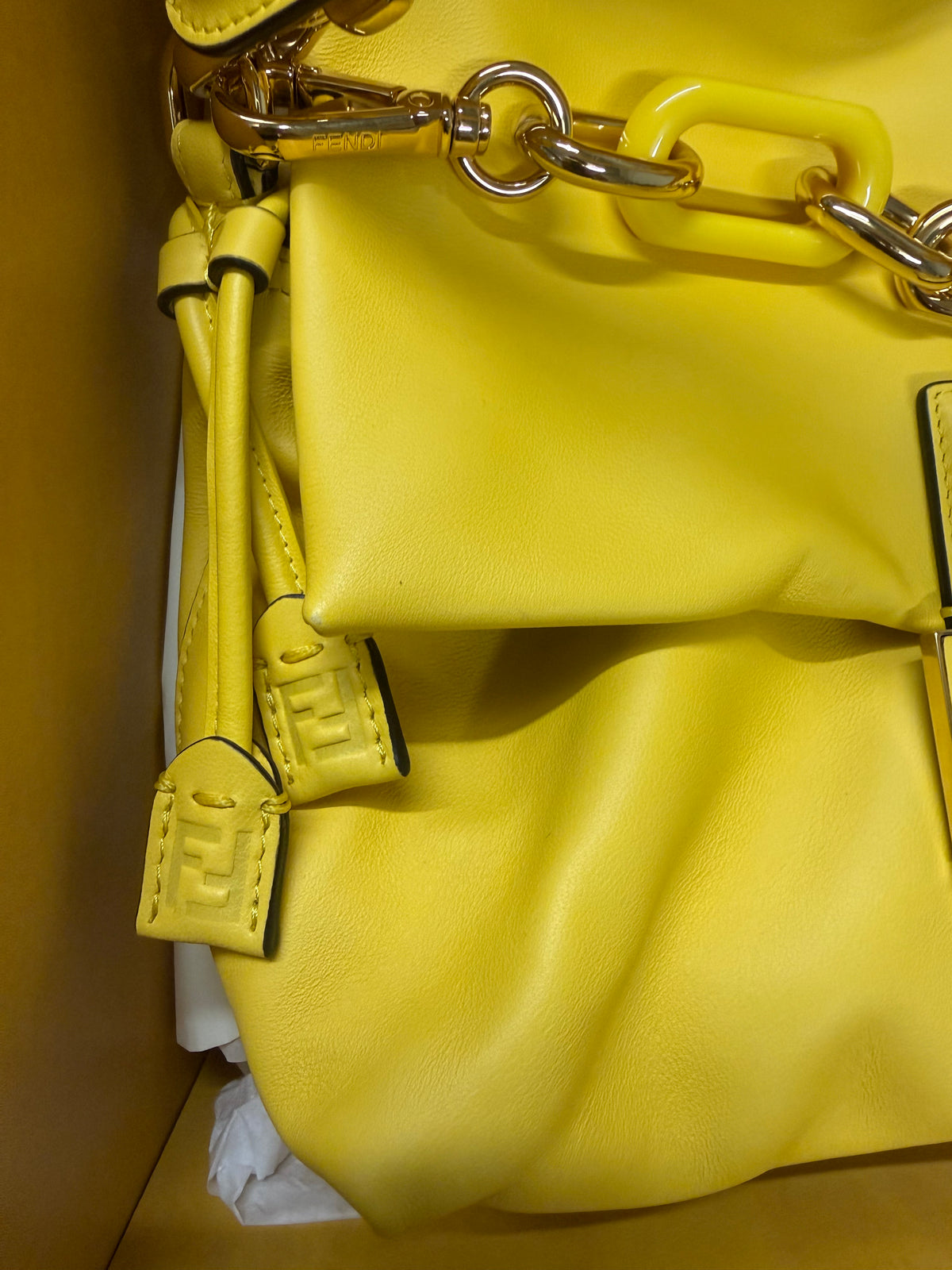 Fendi Yellow Mamma Baguette Medium Leather Crossbody Bag