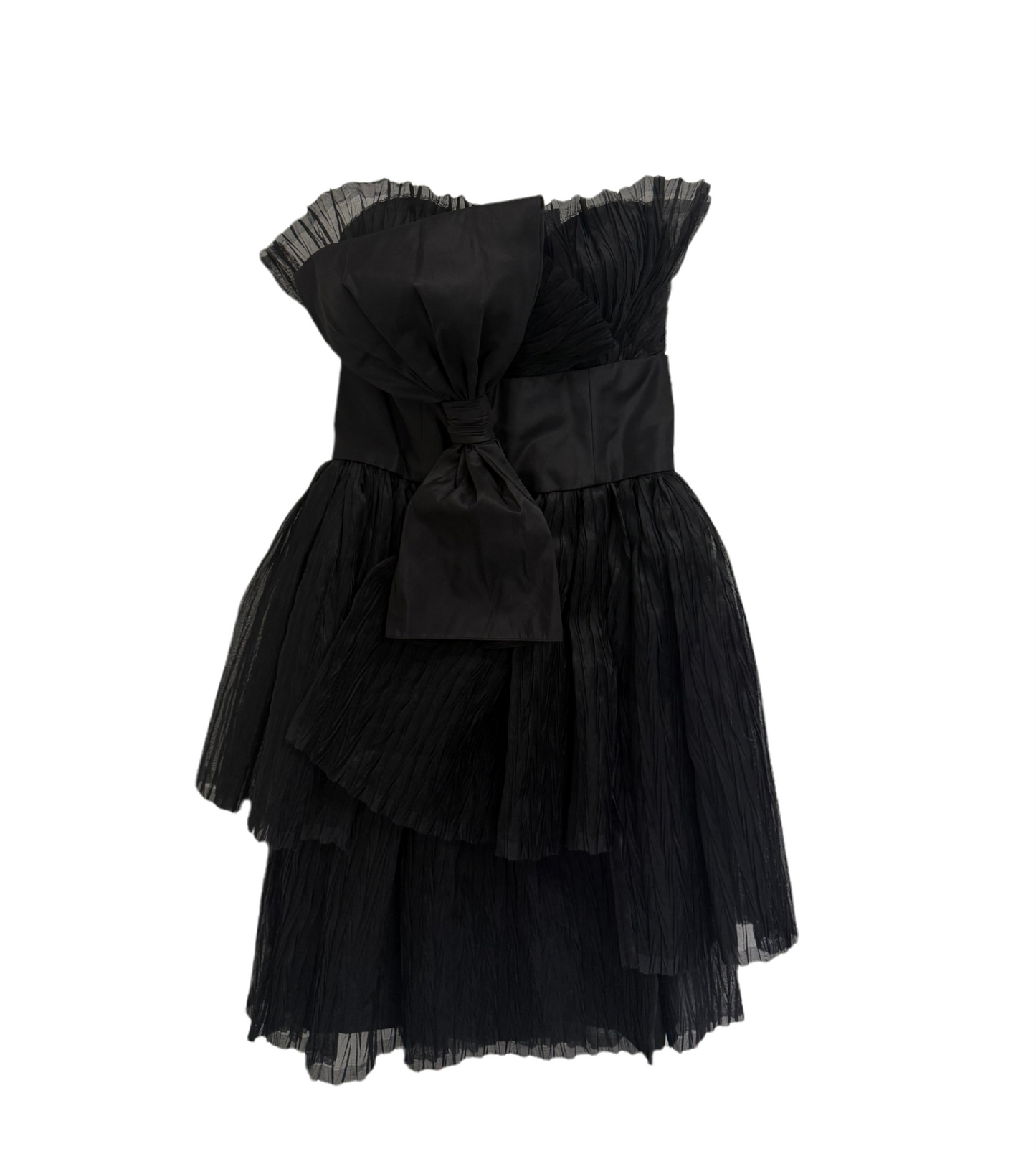 Marchesa Black pleated cocktail dress with bow (pre-owned)
