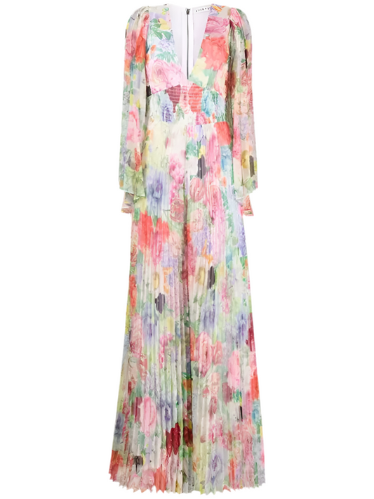 Alice and Olivia floral pleated wide leg jumpsuit (pre-owned)
