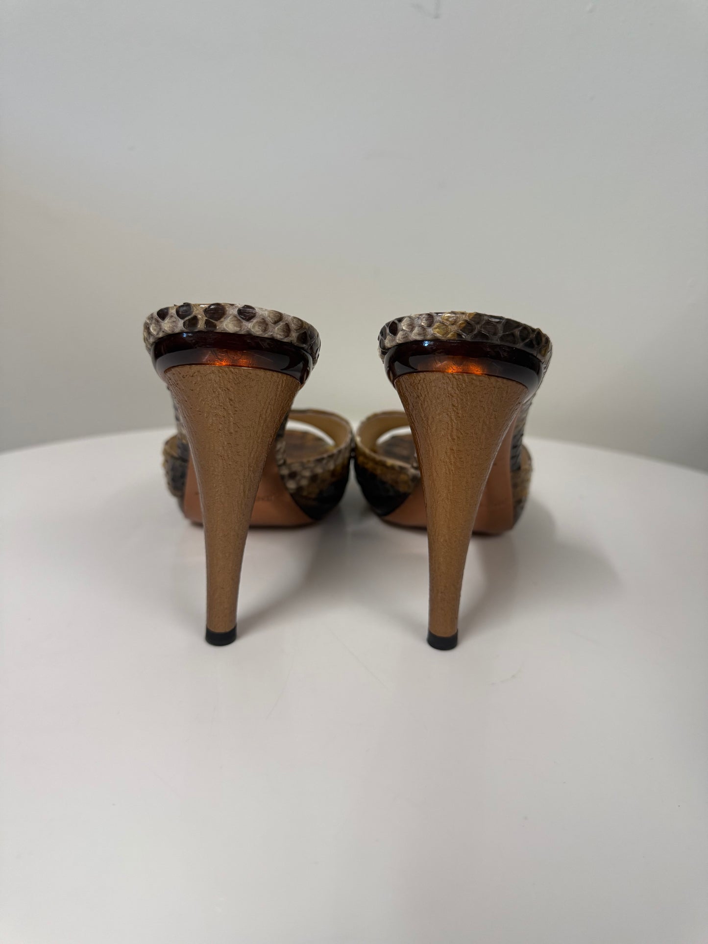 Jimmy Choo tiara mules in python jungle snake (pre owned)