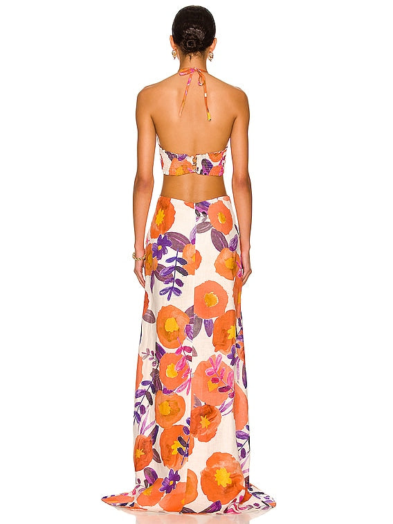 Raisa Vanessa Halter Neck Floral Maxi Dress With Cutout Details (pre-owned)