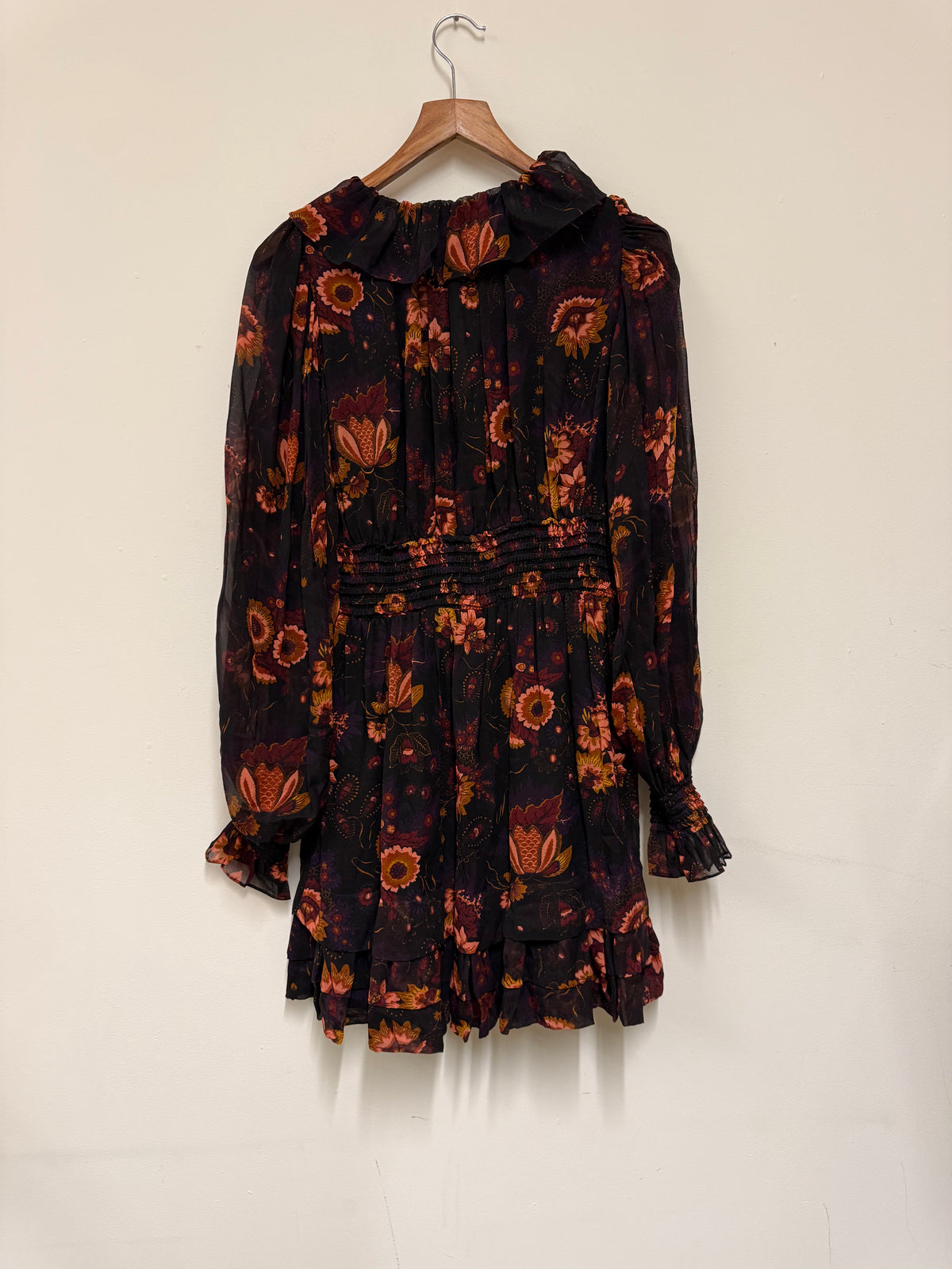 Ulla Johnson black floral long sleeve mini dress