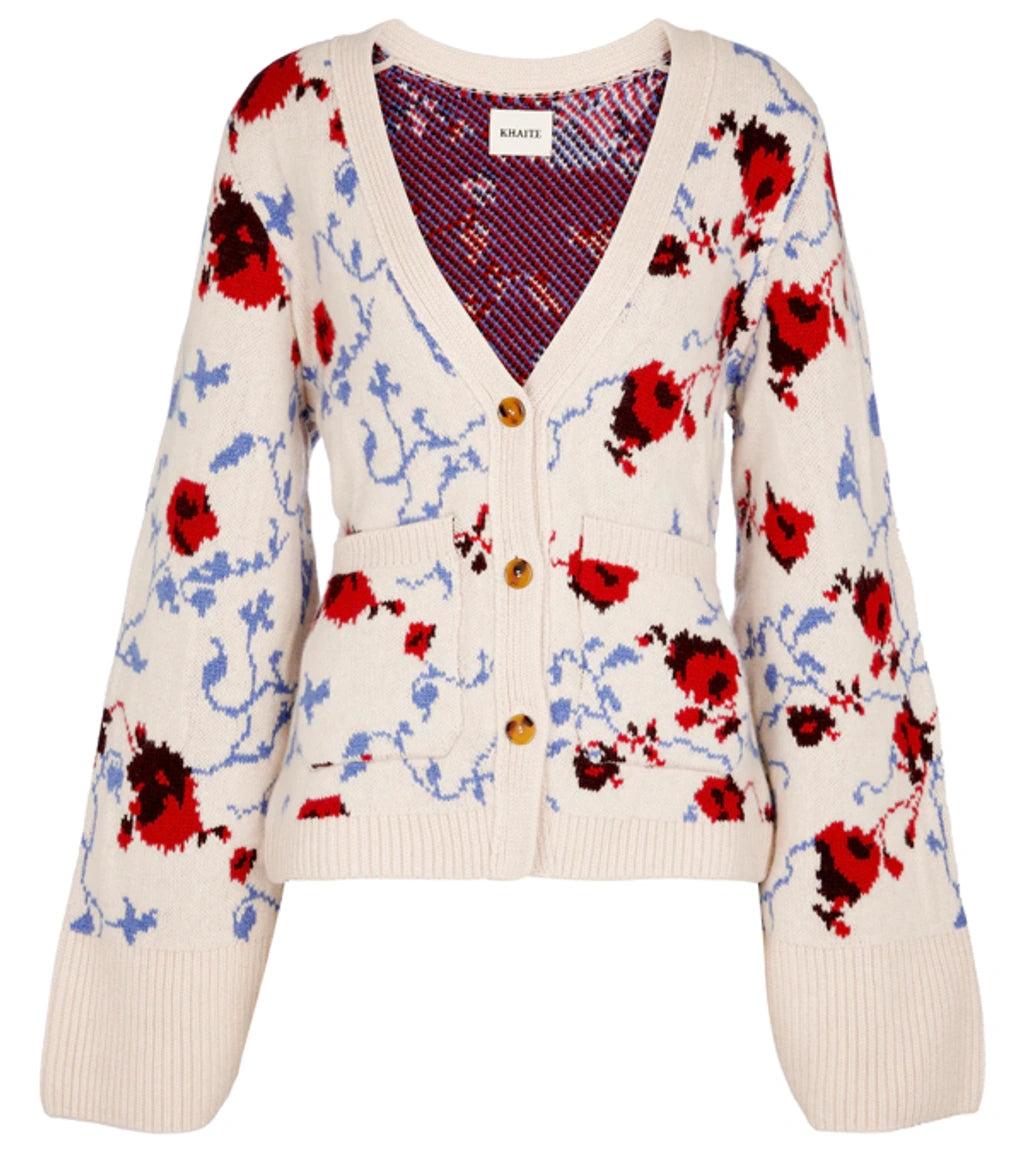 Khaite Scarlet Floral Jacquard Cashmere Cardigan (pre-owned)