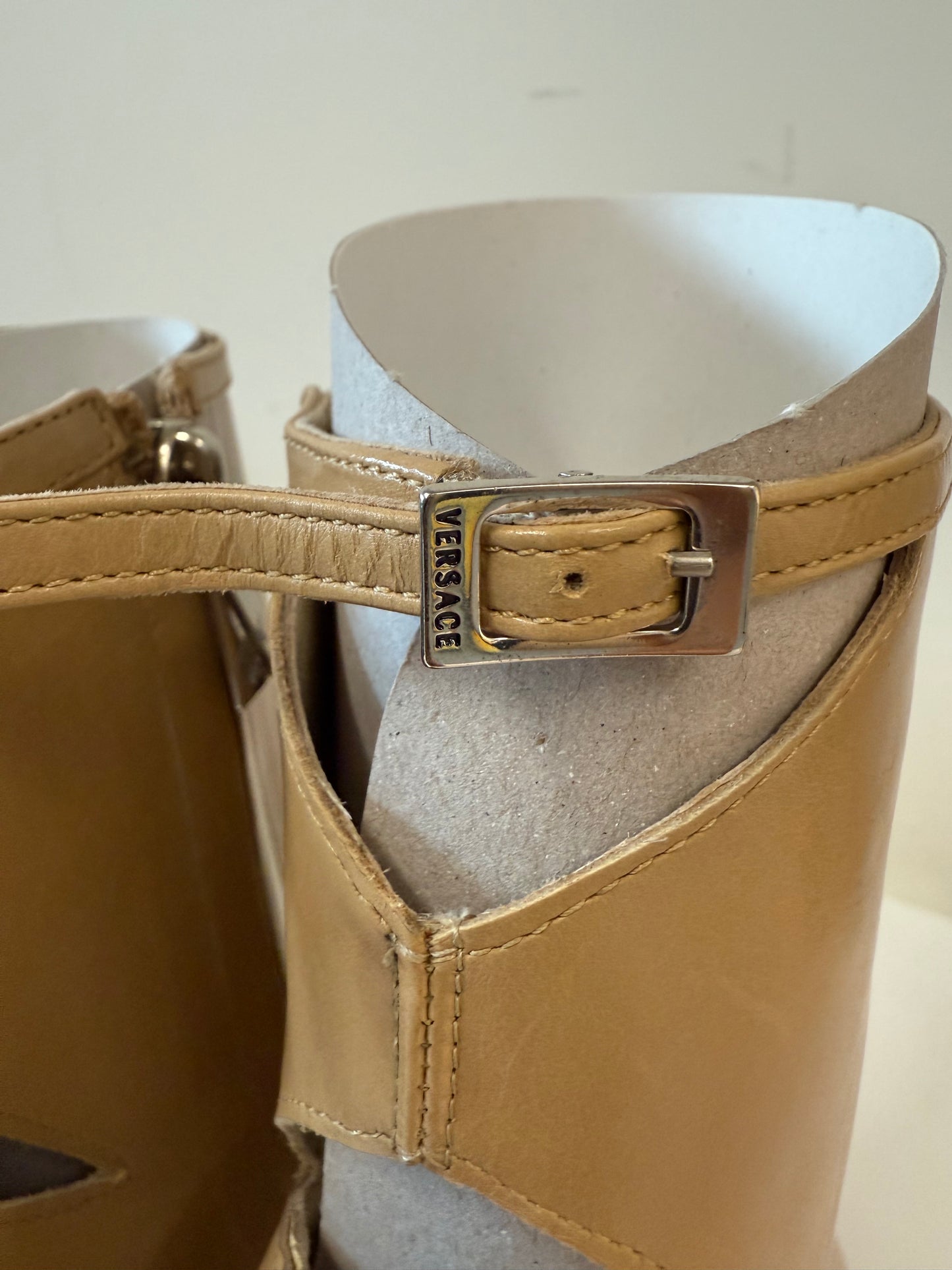 Versace caramel heeled ankle boots (pre-owned)