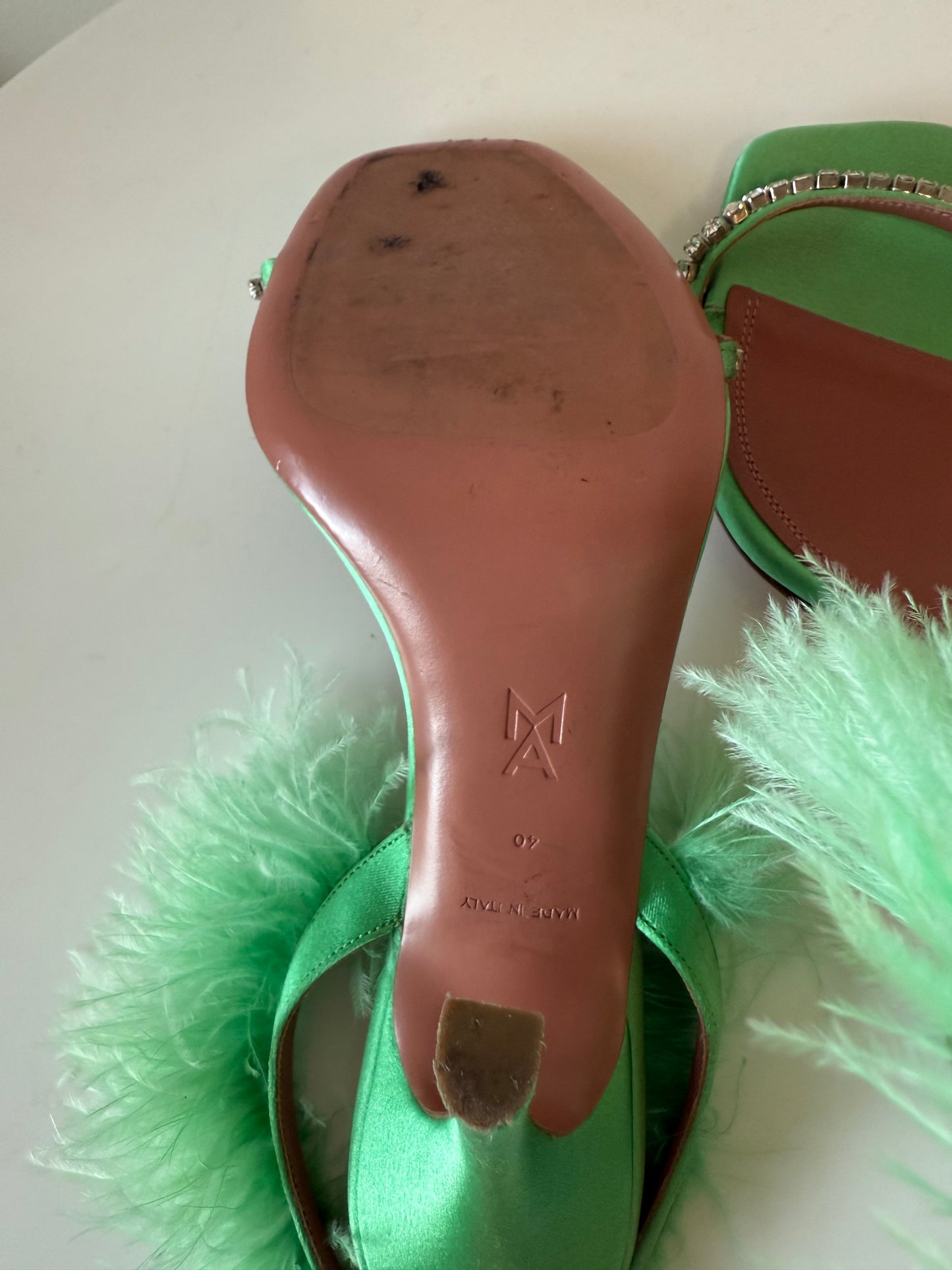 Amina Muaddi Green feather sandals (pre-owned)