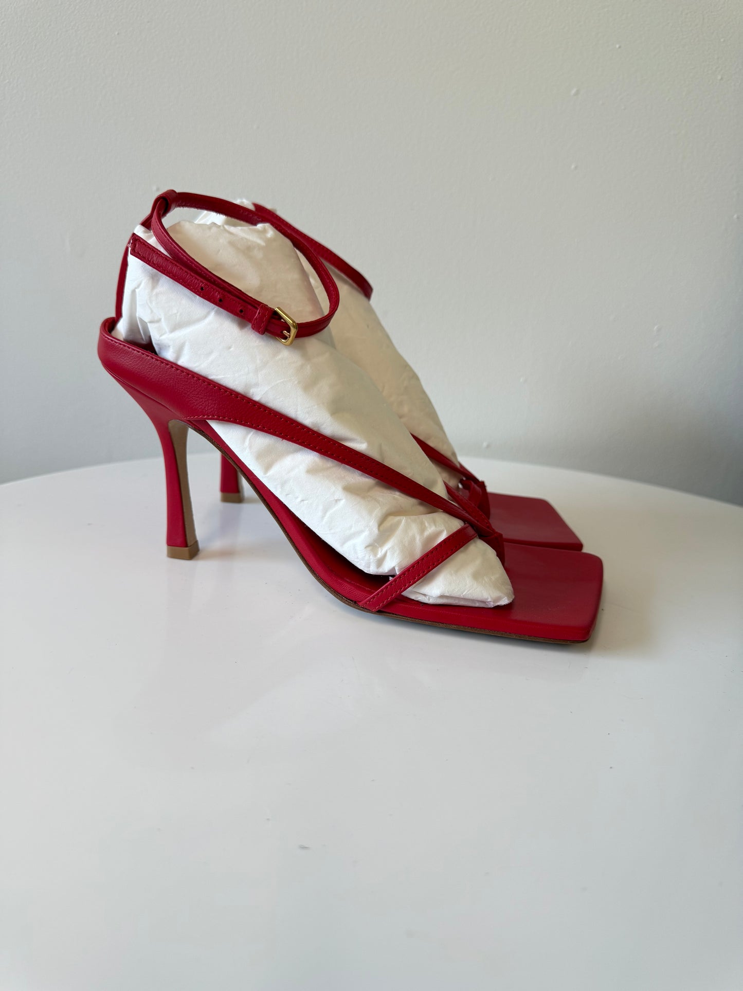 Bottega Veneta red square toe sandals (pre-owned)
