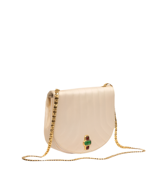 Chanel Beige Quilted Satin Vintage Bijoux Half Moon Mini Flap Bag (pre-owned)