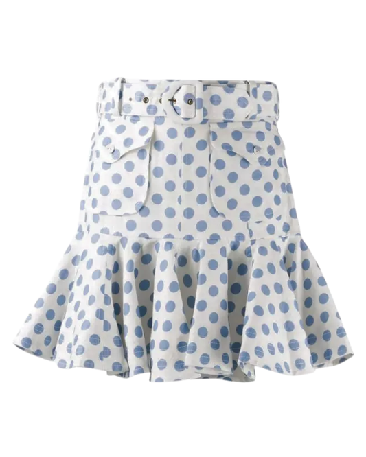 Zimmermann White And Blue Polka Dot Belted Skirt
