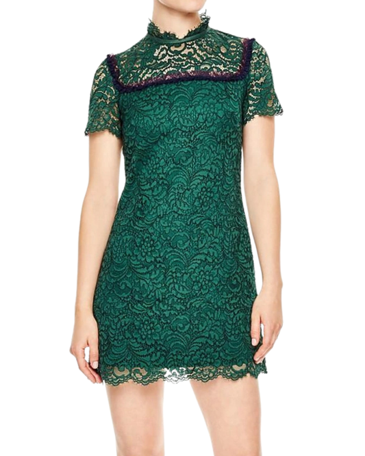 Sandro Erle Dark Green Lace Mini Dress