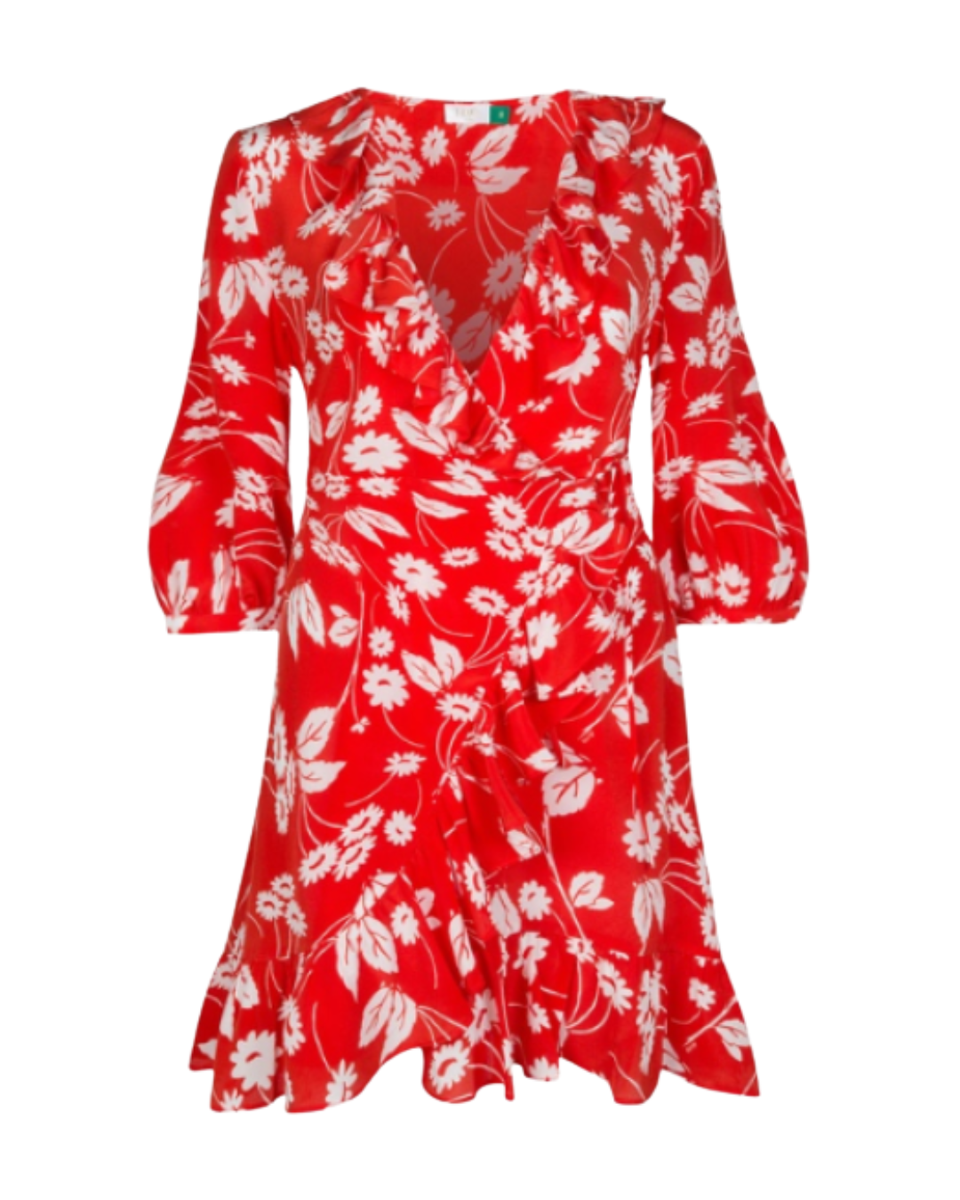 Rixo Red & White Floral Silk Mini Wrap Dress
