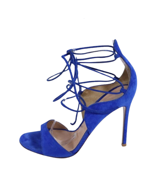 Gianvito Rossi Electric Blue Suede Heeled Lace Up Sandals