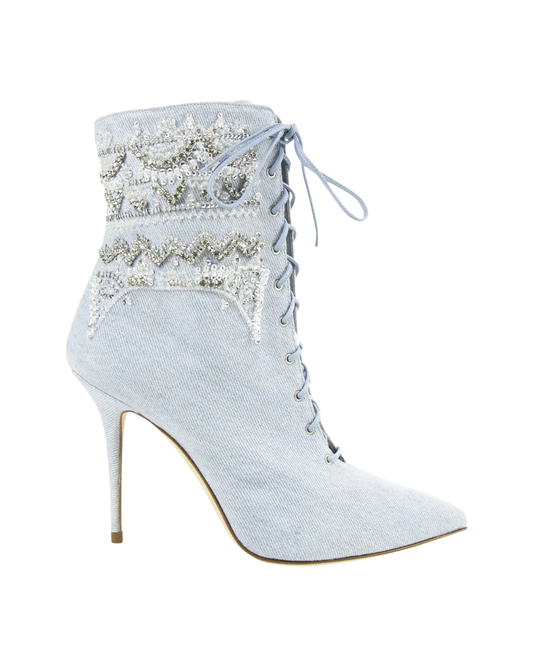 Manolo Blahnik Rihanna collab denim boots