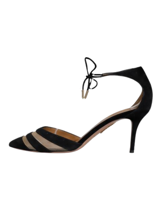 Aquazzura Firenze Black Suede And Mesh Heels