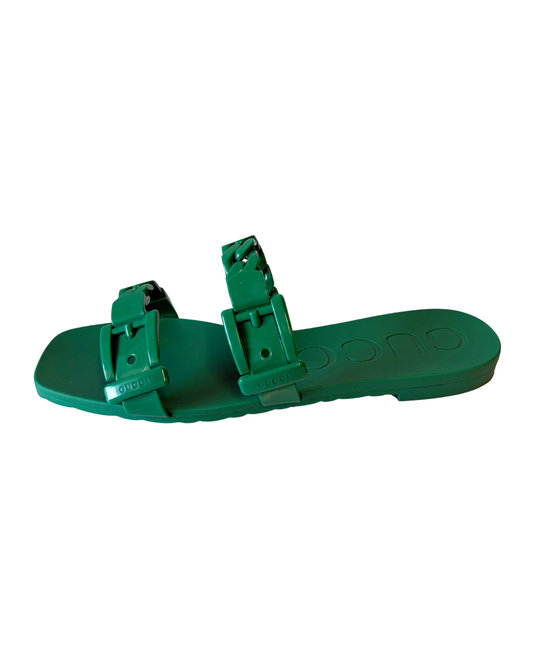 Gucci Green Jelly Buckle Sandals