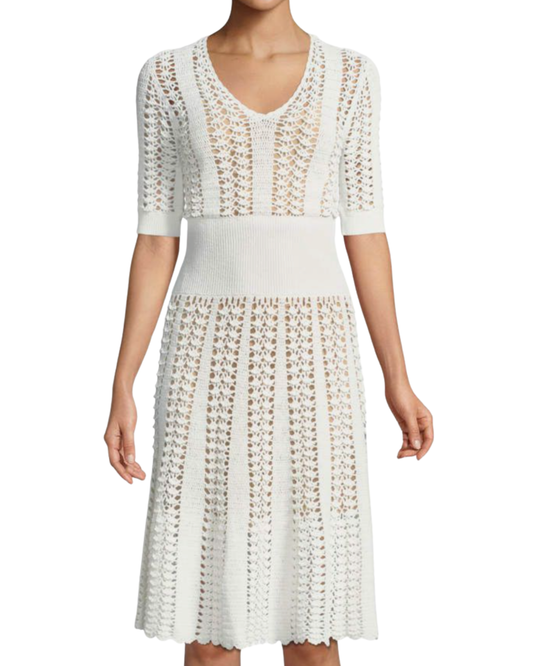 Michael Kors Collection White Skater Crochet Dress
