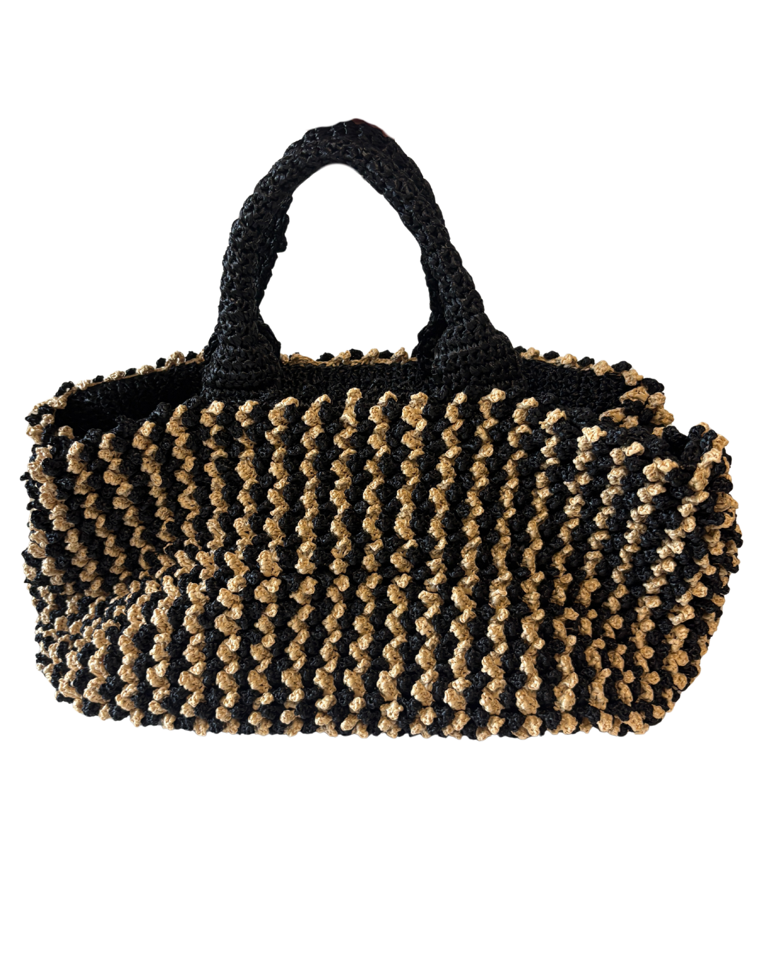 Prada Black And Beige Canapa Raffia Bag