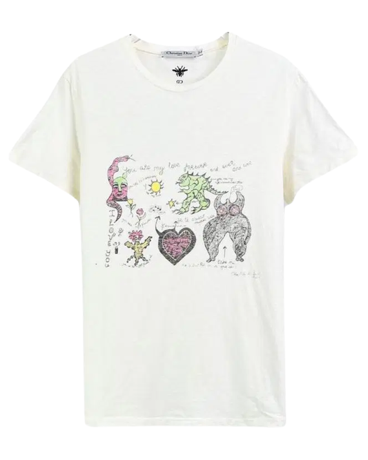 Christian Dior White Graphic Print Cotton T-shirt