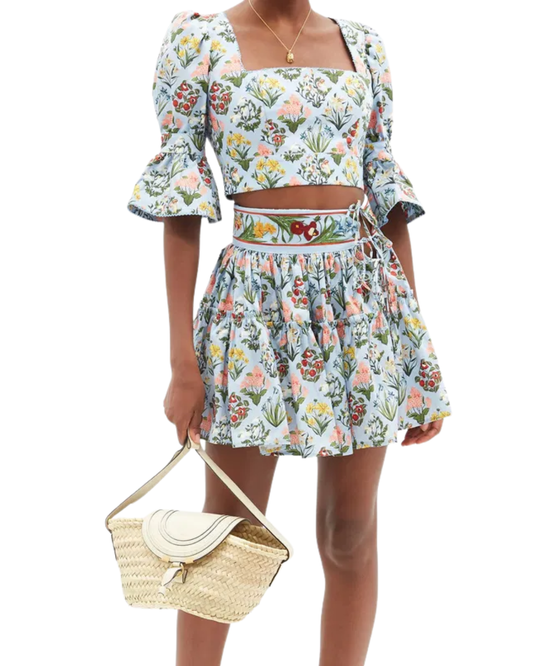 Agua by Agua Bendita Blue Cotton Top And Skirt Co-ord