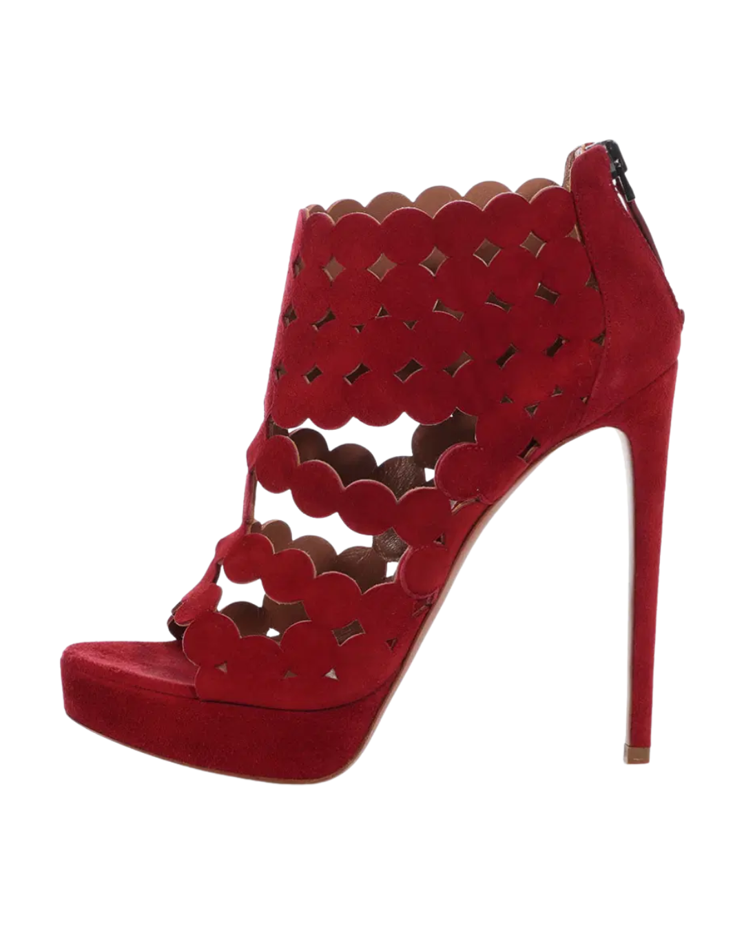 Alaia Red Suede Laser Cut Platform Heels