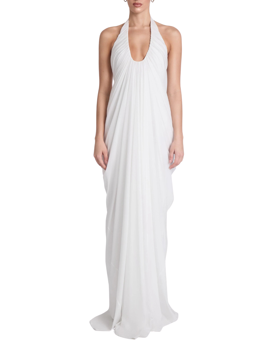 Leau Cascade White Drape Dress